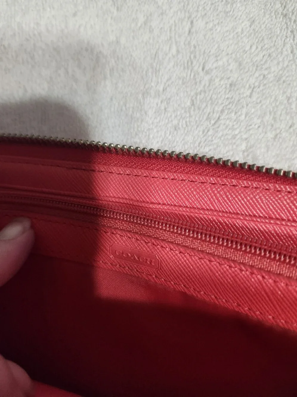 Coach Signature Canvas Zip Wallet with Pink Trim